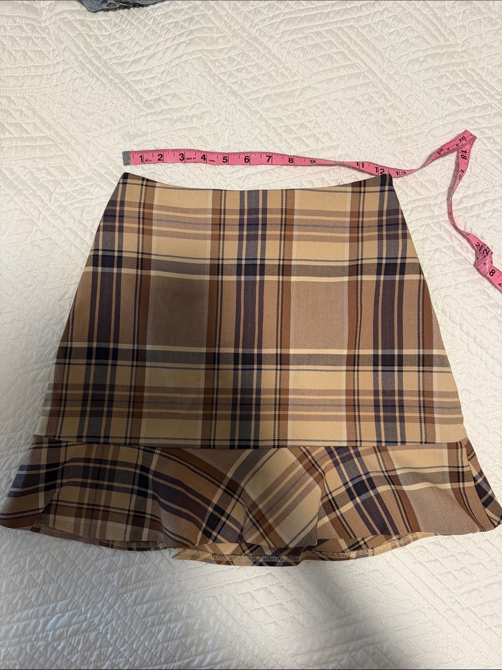 Little Moon Plaid Mini Skirt in Tan and Brown